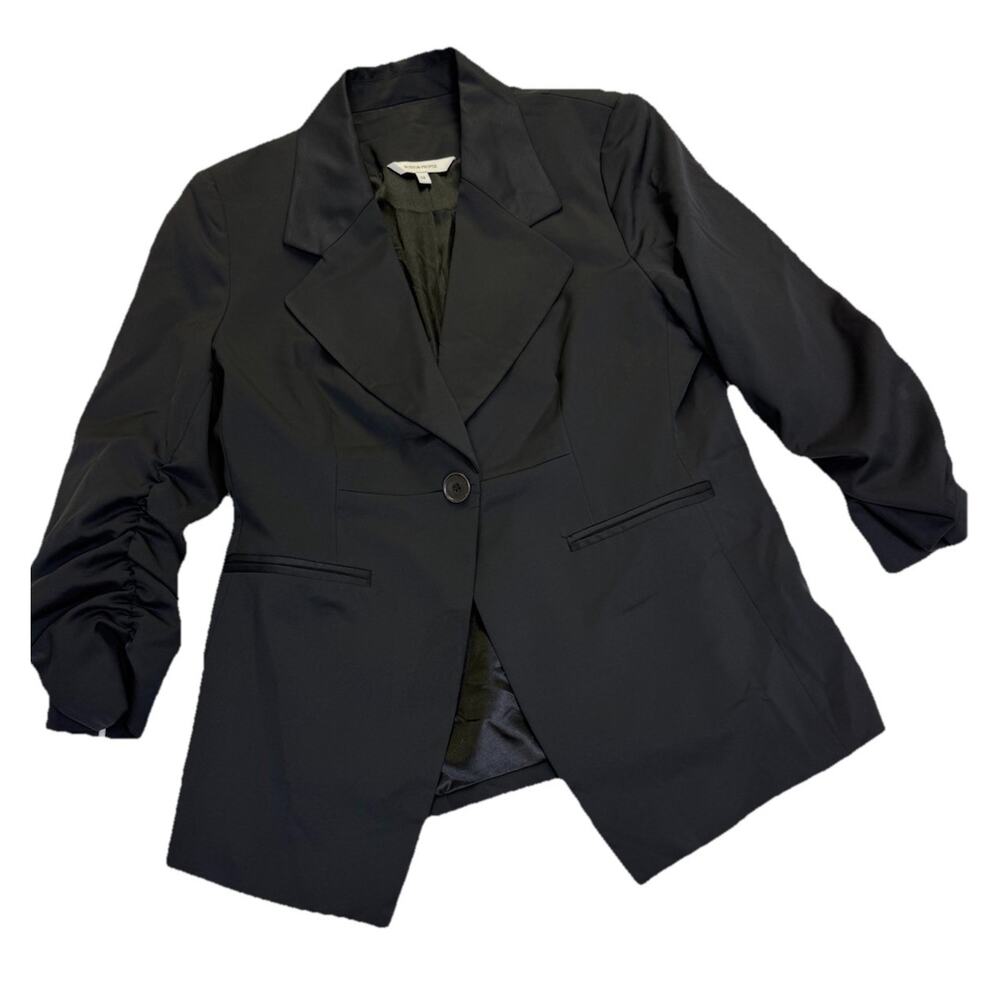 Boston Proper Ruched Sleeve Blazer Women’s Sz 12 Single Button
